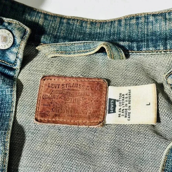 Vintage Women's Levi’s Collarless Jean Jacket - Snap Buttons - Denim Large L - Picture 9 of 13